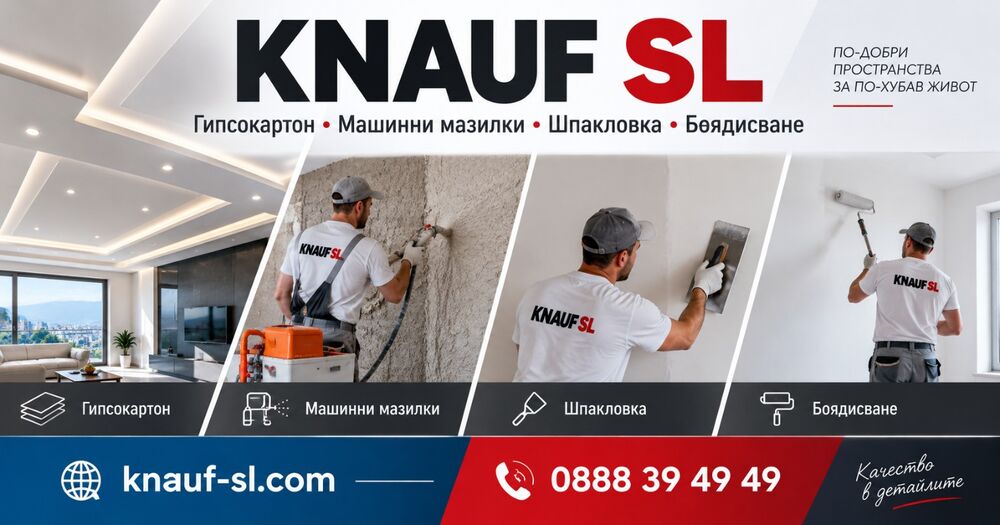 KNAUF SL — гипсокартон, мазилки, шпакловка и боядисване